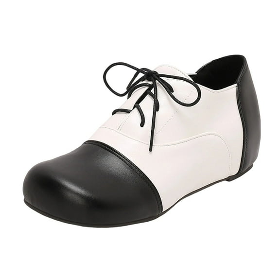 White Women Lace Up Flat Shoes Round Toe Color Block Design Comfortable Casual Fashion Versatile Wear For Daily Use