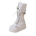 thumbnail image 1 of White Women Long Boots With Buckle Accent And Chunky Heel Ideal For Fashion-Forward Looks, 1 of 9