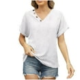 thumbnail image 1 of White Women Lounge T Shirts Short Sleeve Tee Tops for Women V Neck Loose Fit Ribbed Cut Out Eyelet Basic Fall Summer Tee Shirt 2025 Clothing Fashion L, 1 of 8