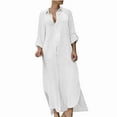 thumbnail image 1 of White Women Plain Long Dresses Loose Fit Dresses for Women Short 1/2 Sleeve Faux Linen Fall Summer Dresses Button 2025 Soft Comfy Clothes Fashion L, 1 of 5