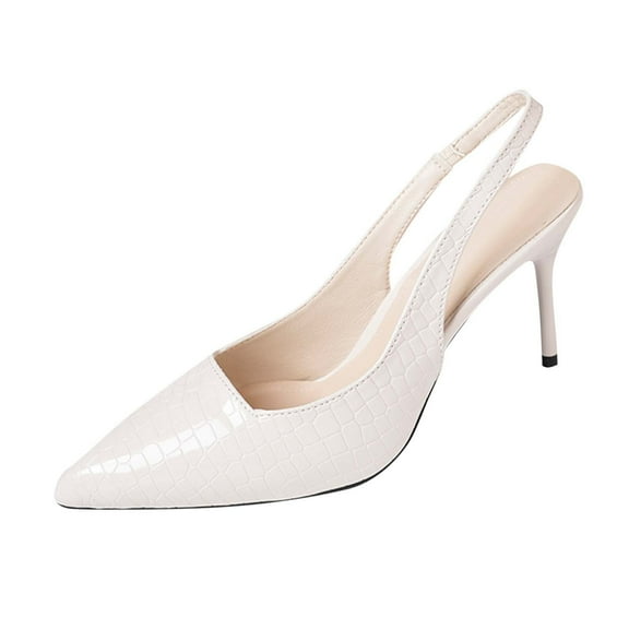 White Women Pointed Toe Sandals High Heel Patent Leather Closed Toe Comfortable Walking Shoes For Summer Fall Outing Durable Material