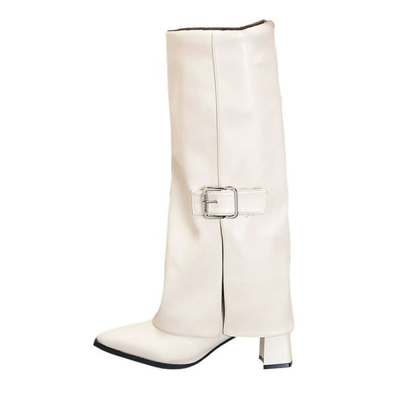 White Women'S Ankle Boots Pointed Toe Buckle High Heel Comfortable Fashion Casual Fall Winter Boots Versatile Size 38 1.78 Lb