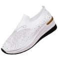 thumbnail image 1 of White Women'S Casual Shoes Wedge Heel Breathable Plus Size Diamond Studded Fly Woven Comfortable Outdoor Indoor Slip On Style 1 Pair, 1 of 9