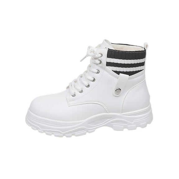White Women'S Casual Winter Martin Boots With Lace-Up Round Toe Platform Sole Soft Interior Warm And Comfortable Footwear For Cold Days