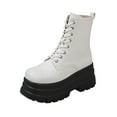 thumbnail image 1 of White Women'S Chunky Boots With Patterned Upper, Round Toe, Lace-Up, Platform, Side Zipper For A Bright And Stylish Look, 1 of 9