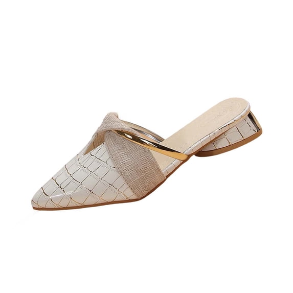 White Women'S Closed Toe Chunky Heel Mules Pointed Toe Low Heel Slip-On Casual Comfortable Plus Size Indoor Outdoor Slides