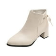thumbnail image 1 of White Women'S Fashion Pointed Toe Boots With Lace Up And Side Zipper For All Day Comfort, 1 of 9