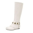 thumbnail image 1 of White Women'S Flat Knee High Boots With Round Toe And Lace-Up Belt Buckle Design For Winter Outings Pu Leather Comfort Fit, 1 of 6