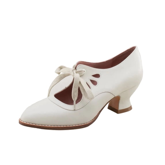 White Women'S Heels With A Block Heel, Lace-Up Ankle Strap, Hollow Out Design, Pu Material For A Clean And Stylish Fit