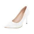 thumbnail image 1 of White Women'S Casual Dress Pumps High Heels Pointed Toe Slim Heel Slip On Comfortable Office Work Shoes Size 42 Foot Length 10.24In, 1 of 8