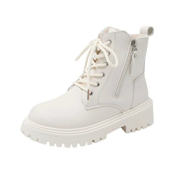 White Women'S Height Boosting Boots With Thick Heel And Sole Comfortable For Fall Winter Leisure And Fashion