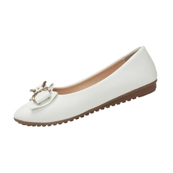 White Women'S Loafers Casual Comfortable Slip On Bow Wedge Heel Suede Pointed Toe Driving Shoes