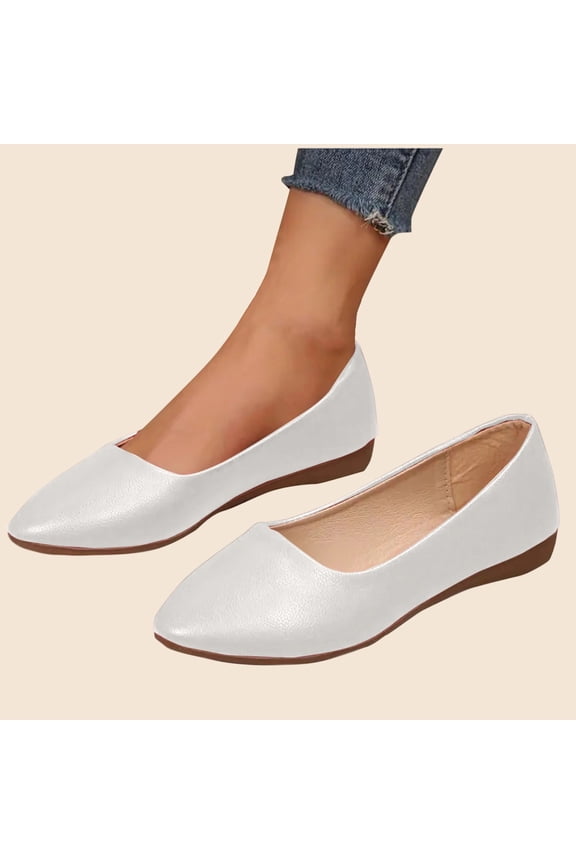 White Women'S Loafers Solid Color Flat Shoes Comfortable Low Heel Pointed Toe Low Cut Design Breathable Casual Versatile Slip On Shoes Size 37