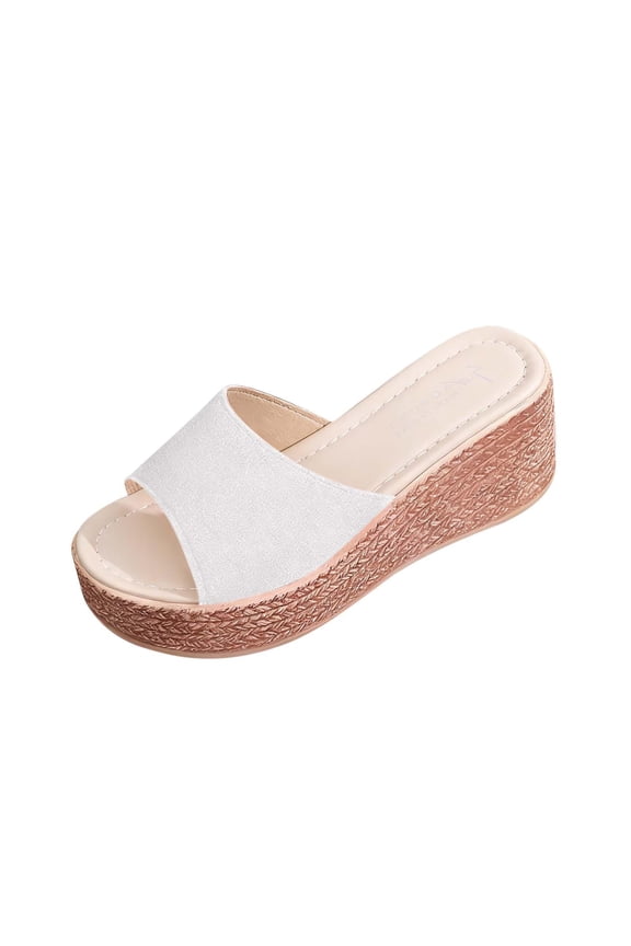White Women‘S Platform Sandals Thick Sole Wedge Heel Open Toe Round Toe Outdoor Indoor Casual Flock Shoes Package Includes 1 Pair 2.16’’ Heel Size 41Eu 6.5Us Foot Length 10.04’’ 0.90 Lb