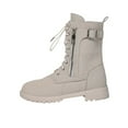 thumbnail image 1 of White Women'S Round Toe Lace-Up Boots With Thick Sole And Mid Heel For A Clean Winter Style, 1 of 9
