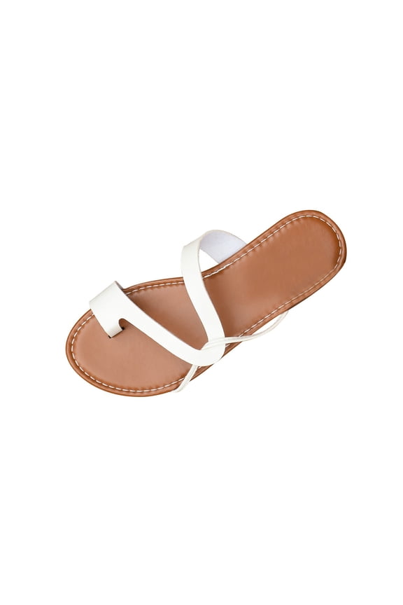 White Women'S Round Toe Thong Flat Sandals Slide Slippers Comfort Casual Summer Indoor Outdoor Shoes White Size 9