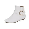 thumbnail image 1 of White Women'S Short Boots Style Solid Color Large Buckle Side Zipper Flat Low Top Fashion Casual Comfortable Walking Shoes Pu Upper, 1 of 8