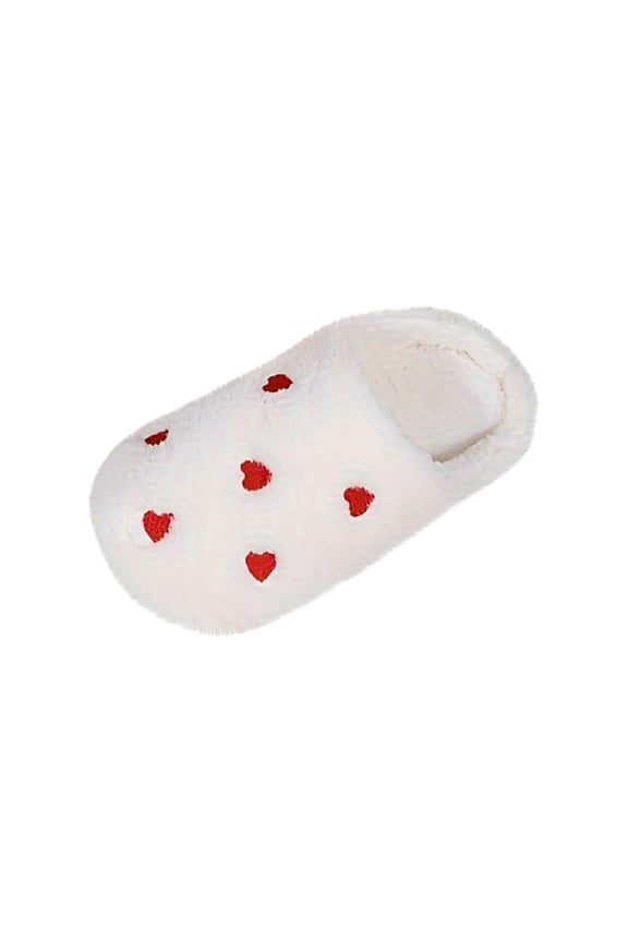 White Women'S Slip-On Slippers With Plush Lining And Heart Toe, Comfortable For All-Day Wear And Light Errands