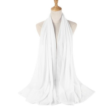 White Women Scarfs Solid Color Head Scarf Pearl Hijab Lightweight Fashion Hair