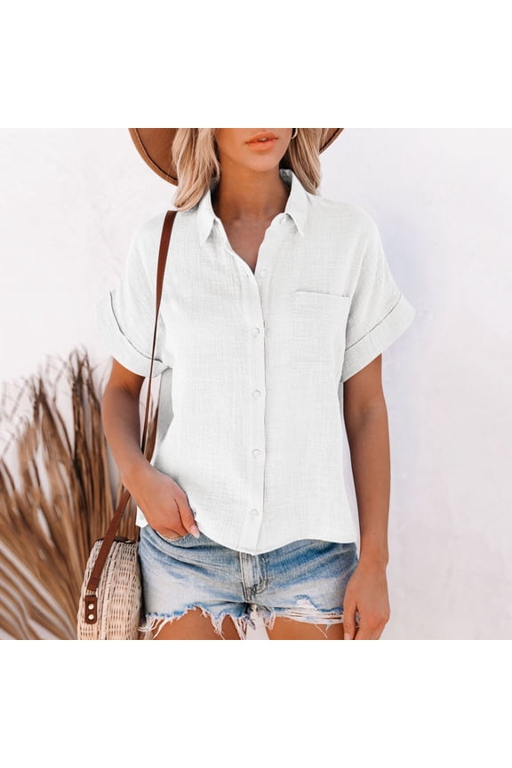 White Women Shirts, Womens Loose Button Long Shirt Cotton Ladies Casual Tops T Shirt Blouse,Women Shirts S