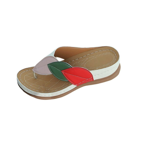 White Women Sturdy Wedge Heel Beach Sandals With Color Approach Thick Sole For Spring Summer Outings And Fashionable Appeal