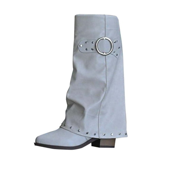 White Women Versatile Pants Boots With Solid Color For Cold Season Comfortable And Durable With Mid Tube