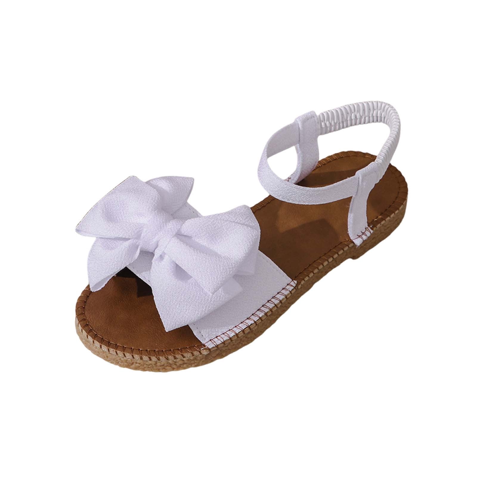 White Women White Fabric Bow Sandals Elastic Backband Open Round Toe ...