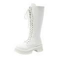 thumbnail image 1 of White Women Winter Boots Knee High With Lace Up Front Block Heel For Everyday Use, 1 of 9