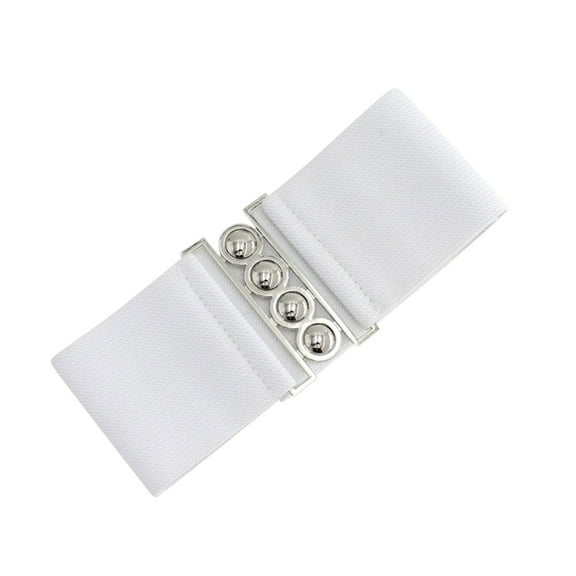 White Women's Belts, Elastic Waistband With Wide Elastic Waist Closure And Embellishment,Women's Accessories Belt