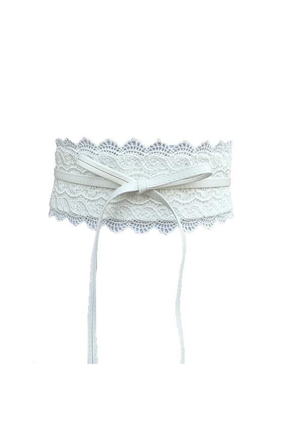 White Women's Belts, Womens Faux Leather Belt Fashion Obi Style Lace Bow Tie Wide Wrap Waist Belt,Women's Accessories Belt