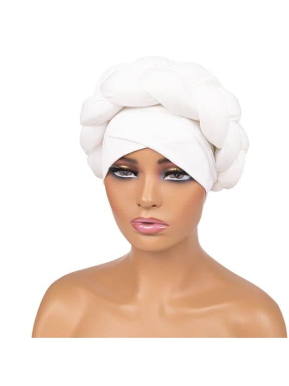 White Women's Headbands, Boho Braided Turban Hat African Turbans For Women Headwraps For Black Women Braid Silky Turban Hats,Women's Accessories Heardband