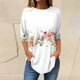 thumbnail image 1 of White Women's Long Sleeve T-shirt, 3/4 Length Sleeve Womens Tops 2025 Spring Neck Casual Print Tunic T Shirts Three Quarter Length Womens Tops,Women's Long sleeve T-shirt 3XL, 1 of 4