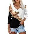 thumbnail image 1 of White Women's Long Sleeve T-shirt, 3/4 Length Sleeve Womens Tops 2025 Spring Neck Casual Print Tunic T Shirts Three Quarter Length Womens Tops,Women's Long sleeve T-shirt XXL, 1 of 7