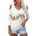 thumbnail image 1 of White Women's Long Sleeve T-shirt, 3/4 Length Sleeve Womens Tops 2025 Spring Neck Casual Print Tunic T Shirts Three Quarter Length Womens Tops,Women's Long sleeve T-shirt XXL, 1 of 7