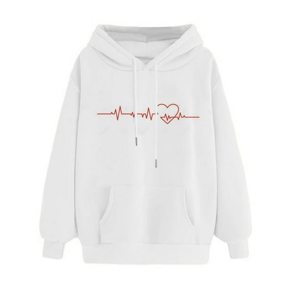 White Women's Long Sleeve T-shirt, Women'S Casual Print Hoodie Sweatshirt Pullover Tops Long Sleeve Top,Women's Long sleeve T-shirt L