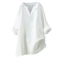 thumbnail image 1 of White Women's Long Sleeve T-shirt, Women'S Solid Color Stand Up Collar Cotton Linen Long Sleeved Shirt,Women's Long sleeve T-shirt XL, 1 of 4