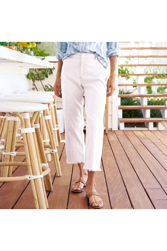 White Women's Pants Cropped Linen Pants Women High Waisted Straight Leg Work Pants Business Casual Ankle Pants with Pockets