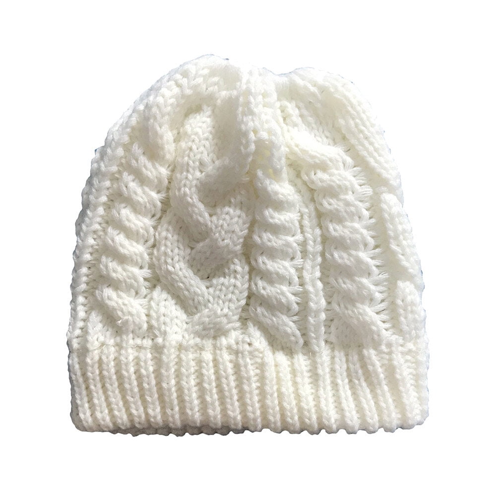 YSNOOWE Knitted Hat White 1Pack Beanie With Bun Opening For  display picture 3