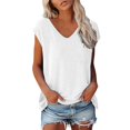 thumbnail image 1 of White Women's Short Sleeve T-shirt, Women Cap Sleeve Summer Casual Tops V Neck Solid Color Casual Shirts Loose Fit Blouse,Women's Short sleeve T-shirt S, 1 of 5