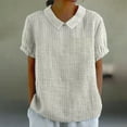 thumbnail image 1 of White Women's Short Sleeve T-shirt, Women With Pockets Breathable Cotton Linen Loose Large Size Slimming Lapel Shirt Short Sleeve Top,Women's Short sleeve T-shirt XL, 1 of 5