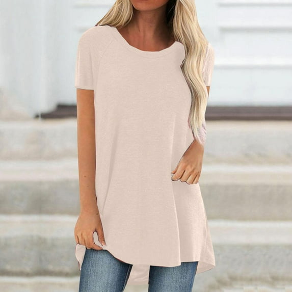 White Women's Short Sleeve T-shirt, Women'S Spring And Summer Solid Color Rag Shoulder Long T Shirt Round Neck Loose Short Sleeved Pullover Top For Women,Women's Short sleeve T-shirt L