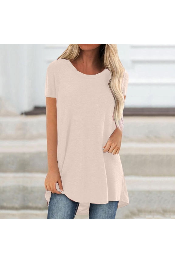 White Women's Short Sleeve T-shirt, Women'S Spring And Summer Solid Color Rag Shoulder Long T Shirt Round Neck Loose Short Sleeved Pullover Top For Women XXL