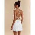 thumbnail image 1 of White Womens Backless Mini Dress With Cross-Back Tie Straps, Textured A-Line Fit For Party Or Date Night, 1 of 7