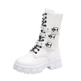thumbnail image 1 of White Womens Belt Buckle Boots With Lace-Up For Stylish Casual Wear And All-Day Comfort, 1 of 7