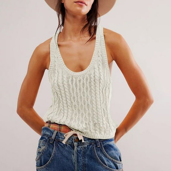 White Womens Blouses Women's Fashion Solid Color Knitted Vest Top Ladies Tops and Blouses