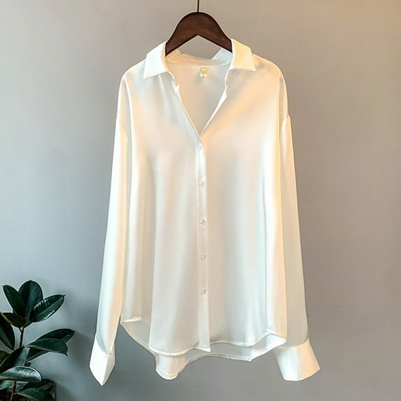 White Womens Blouses Womens Summer Sun Casual Loose Button Down Shirts Long Sleeve Solid Color Shirts Tops Blouses for Women Dressy Casual