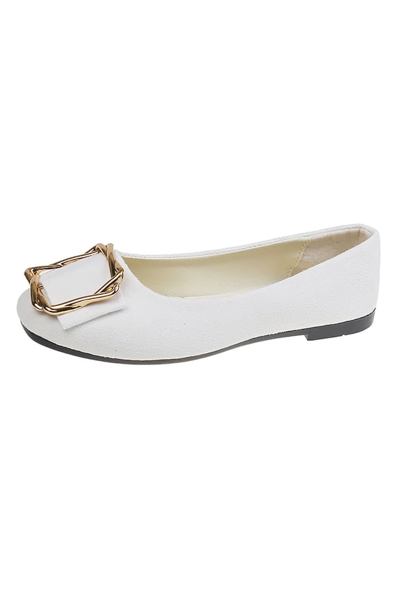 White Womens Casual Flat Shoes With Metal Buckle Soft Breathable Mesh Fabric Comfortable Insole for Leisure Outdoor Indoor Size 9.5