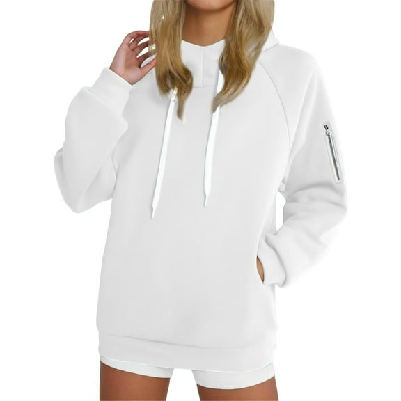 White Womens Crew Neck Outfits Sweatshirts for Ladies Long Sleeve Casual Basic Fall Winter Outfits 2025 Soft Comfy Clothing Trendy L