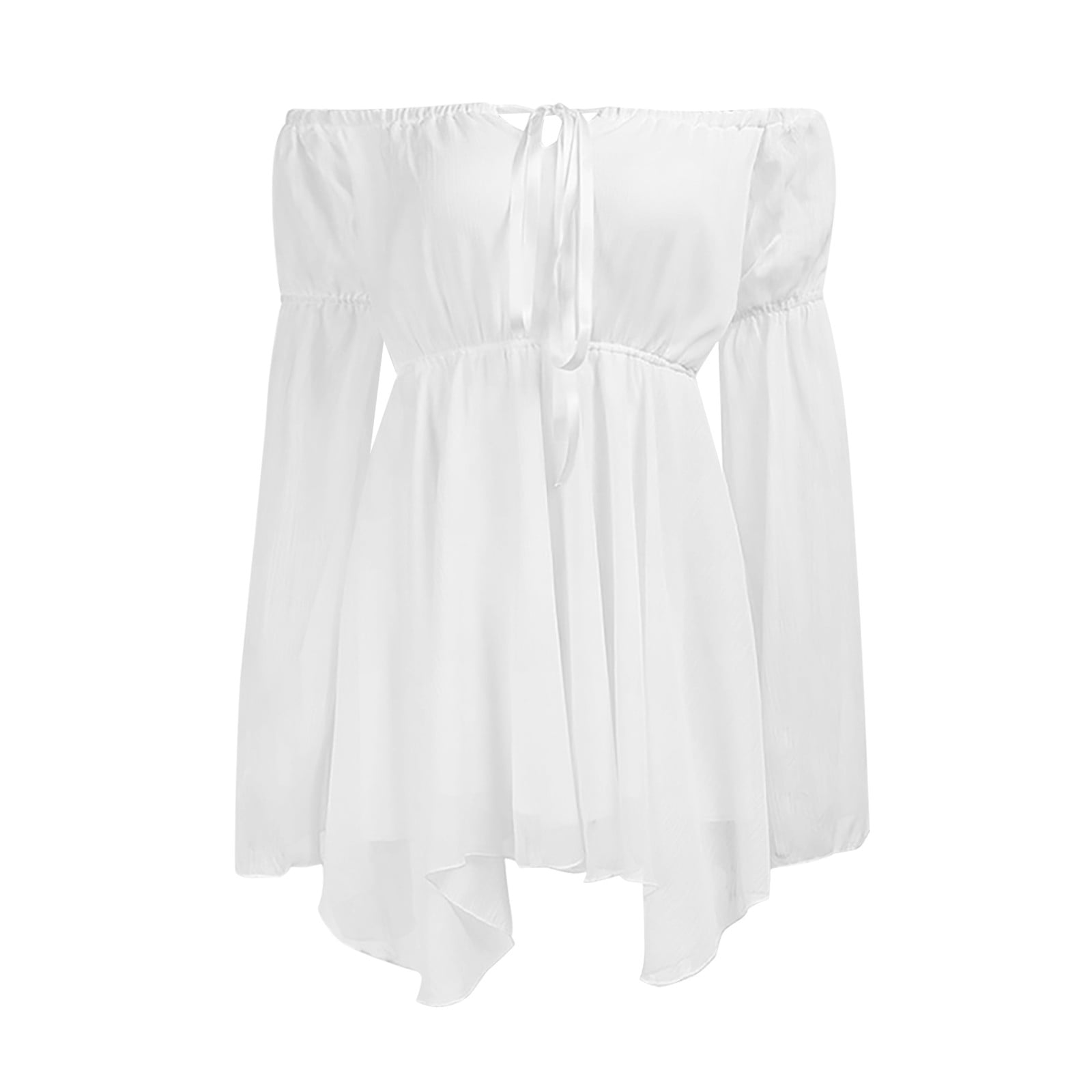 White Womens Dresses Summer Chiffon Dress Off Shoulder Flare Sleeve