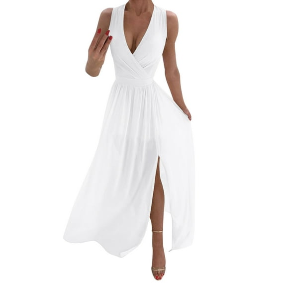 White Womens Dresses Women Beach V-Neck Dresses Summer Party Casual A-Line Midi Formal Dresses for Women 2024